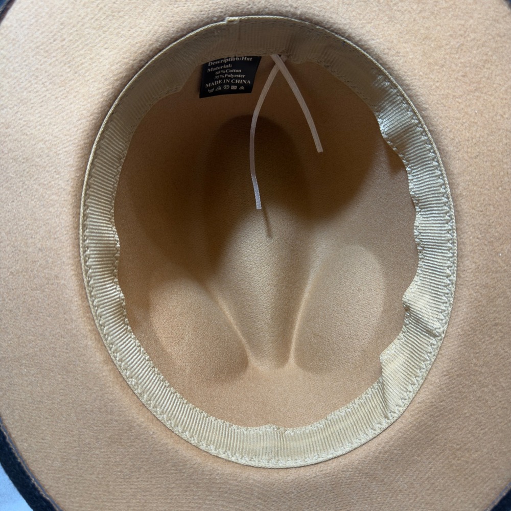 Unisex Tan Black Ombre Wide Brim Fedora Hat Gradient Western Rancher Hat - Picture 10 of 10